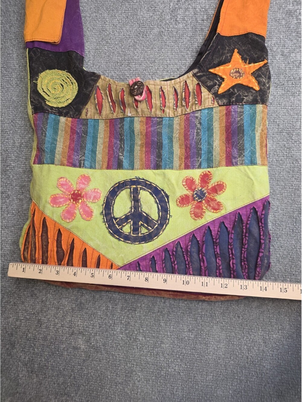 NWOT Boho Hippie Crossbody Hobo Bag Patchwork Peace Sign Slouchy Festival Sling - Picture 3 of 9